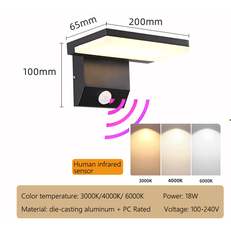 Waterproof Motion Sensor Wall Light Auto OnOff Adjustable Angle Aluminum Alloy Lighting For Door En 3