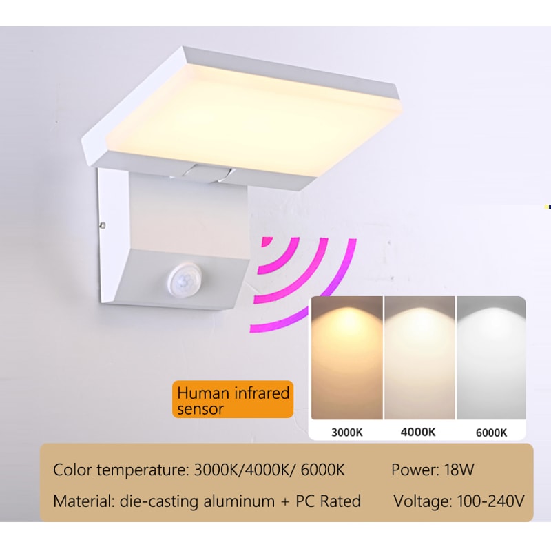 Waterproof Motion Sensor Wall Light Auto OnOff Adjustable Angle Aluminum Alloy Lighting For Door En 5