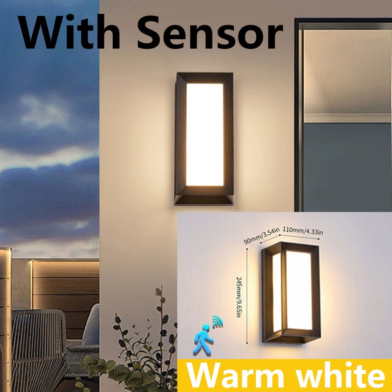 LED Wall Lamp Outdoor, Lamp Presence Sensor, Waterproof, Garden Porch Balcony Wall Light