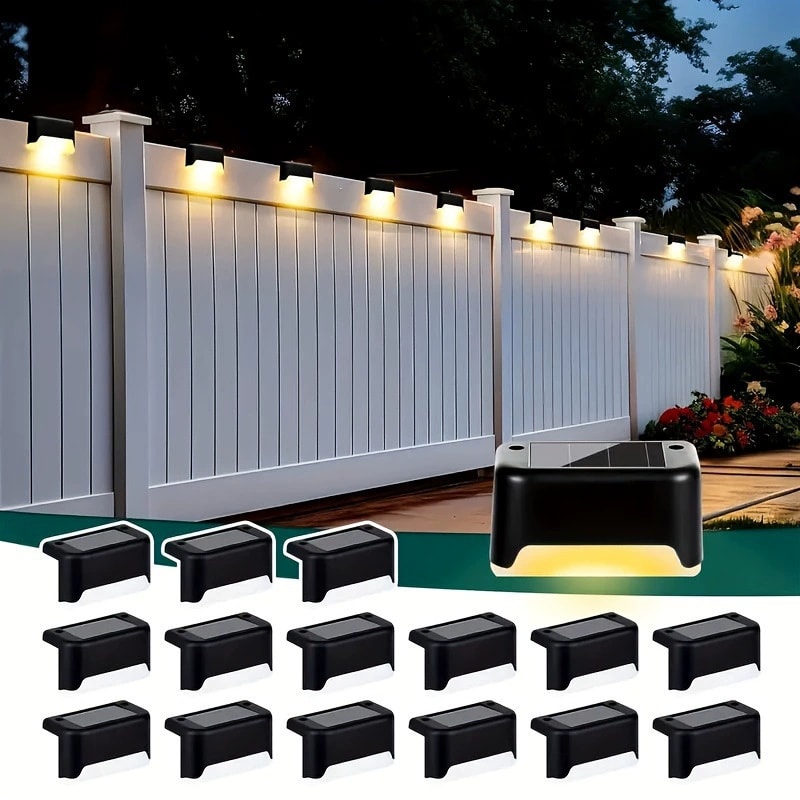 Solar Deck Light, Waterproof Outdoor Solar Power Garden Lamps, Railing, Stairs, Step, Fence, Yard, Patio Pathway