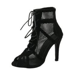 sexy high heels hollow mesh sandals, women summer cross-tied peep toe heeled sandals, black net sandals
