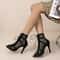 Sexy High Heels Hollow Mesh Sandals, Women Summer Cross-tied Peep Toe Heeled Sandals, Black Net Sandals