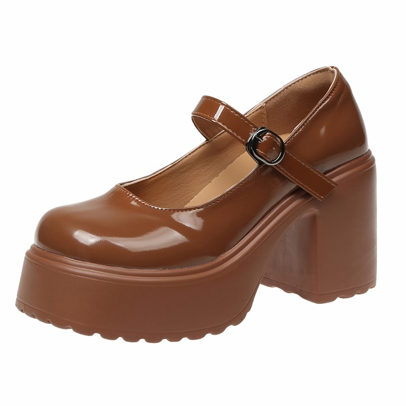 Black Super High Heels Mary Jane Shoes Women Goth Chunky Platform Pumps Plus Size Ankle Buckle Part 5