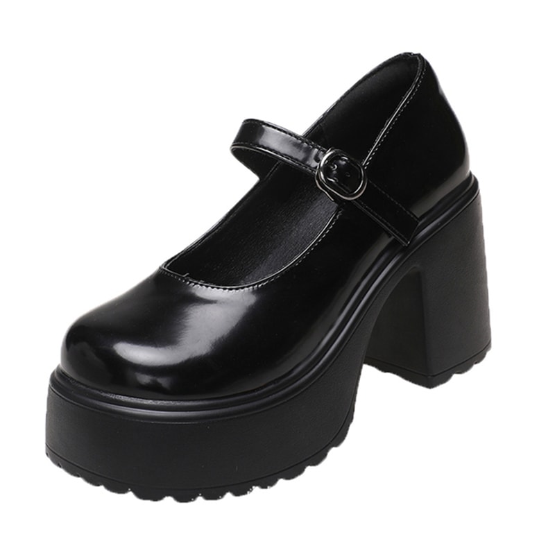 Black Super High Heels Mary Jane Shoes Women Goth Chunky Platform Pumps Plus Size Ankle Buckle Part 7