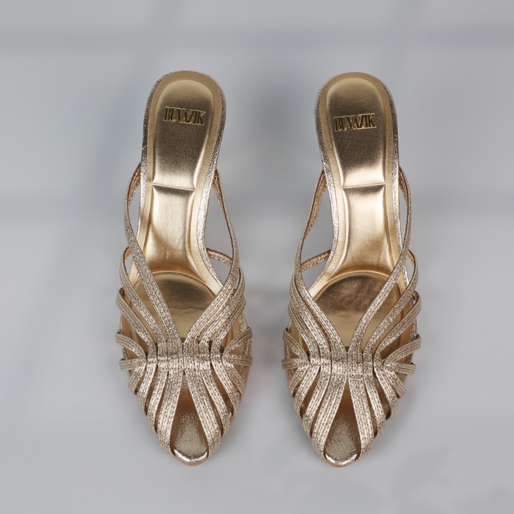 Gold Hollow Thin Strip Heels For Women Luxury Pointed Toe Heeled Pumps Office Lady Mules Summer Sho 0