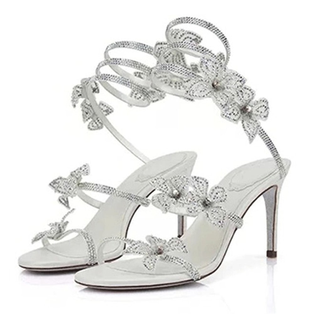 Sexy Crystal Flower Thin High Heels Narrow Band Women Sandals Ankle Strap Street Style Pole Dancing 3