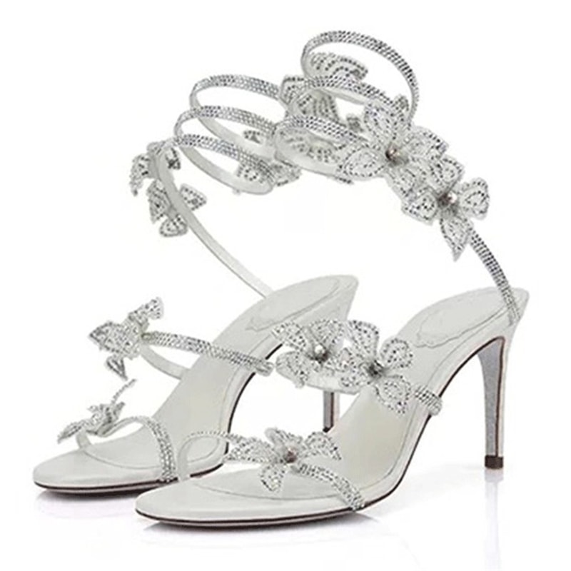 Sexy Crystal Flower Thin High Heels Narrow Band Women Sandals Ankle Strap Street Style Pole Dancing 3