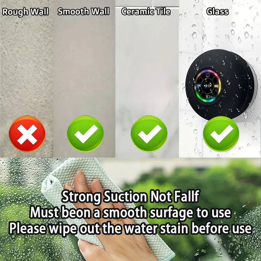 Mini Bluetooth Speaker Shower Subwoofer Waterproof Handsfree Loudspeaker With Suction Cup Mic For B