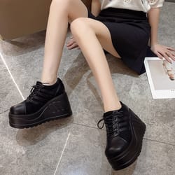 big size black design female goth platform fashion cosplay wedges, high heels women pumps, street sneaker shoes woman