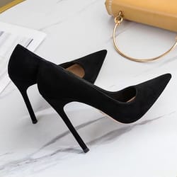 fashion women shoes, sexy black high heels, sharp pointed suede pumps, elegant shallow mouth etiquette shoes