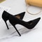 Fashion Women Shoes Sexy Black High Heels Sharp Pointed Suede Pumps Elegant Shallow Mouth Etiquette 0