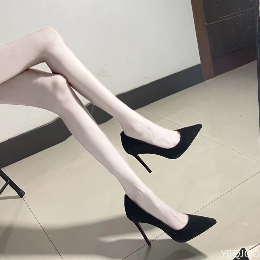 Fashion Women Shoes Sexy Black High Heels Sharp Pointed Suede Pumps Elegant Shallow Mouth Etiquette 3