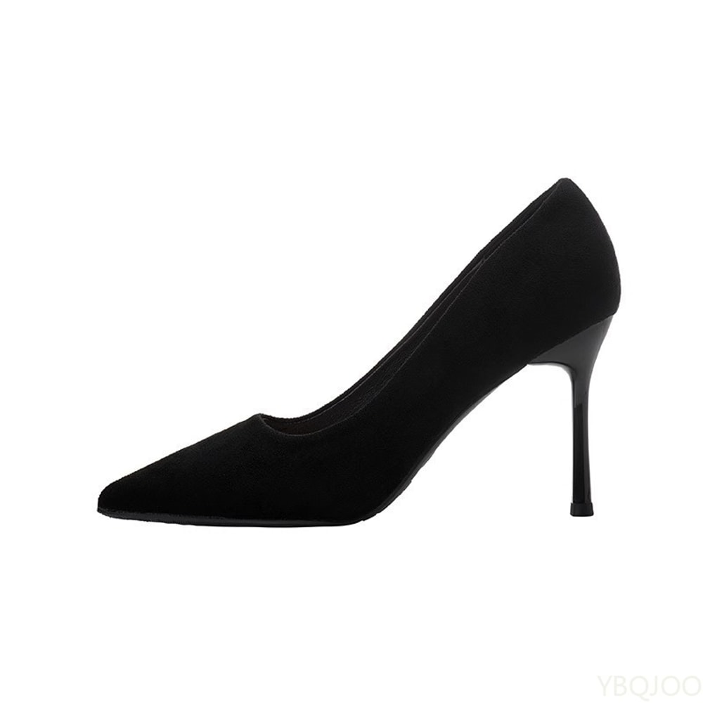 Fashion Women Shoes Sexy Black High Heels Sharp Pointed Suede Pumps Elegant Shallow Mouth Etiquette 4
