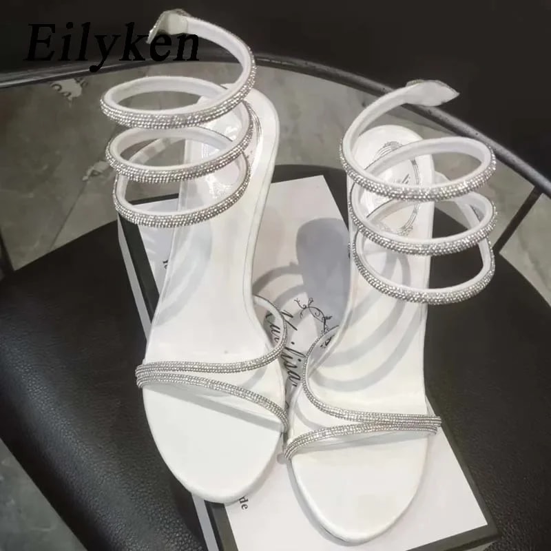 Fashion Crystal Stiletto High Heels Sexy Open Toe Woman Sandals Wedding Party Prom Ankle Strap Shoe 4