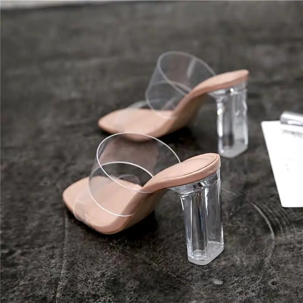 Summer Women Pumps Sandals Open Toe PVC Jelly Slippers Transparent Perspex High Heels Clear Sandals 1