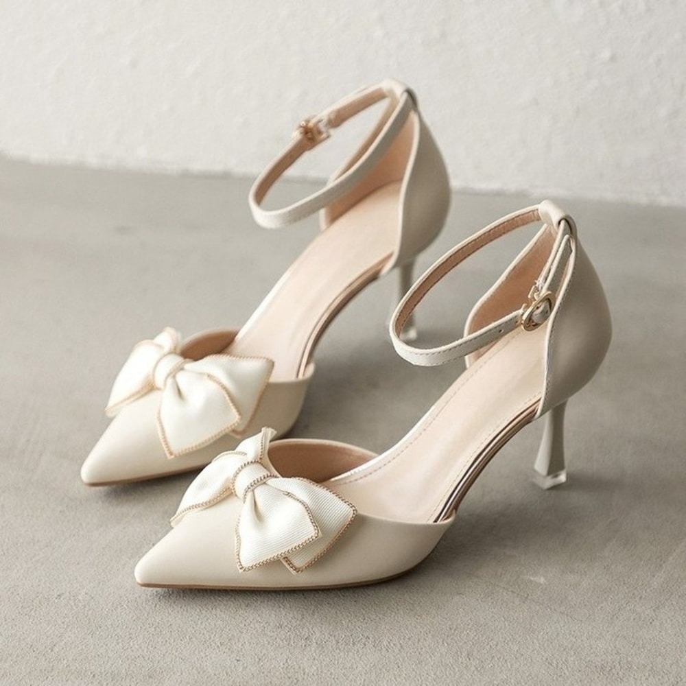 Elegant Medium Heel Heels For Women Pointed Toe Butterfly Stilettos White Designer Shoes For Weddin