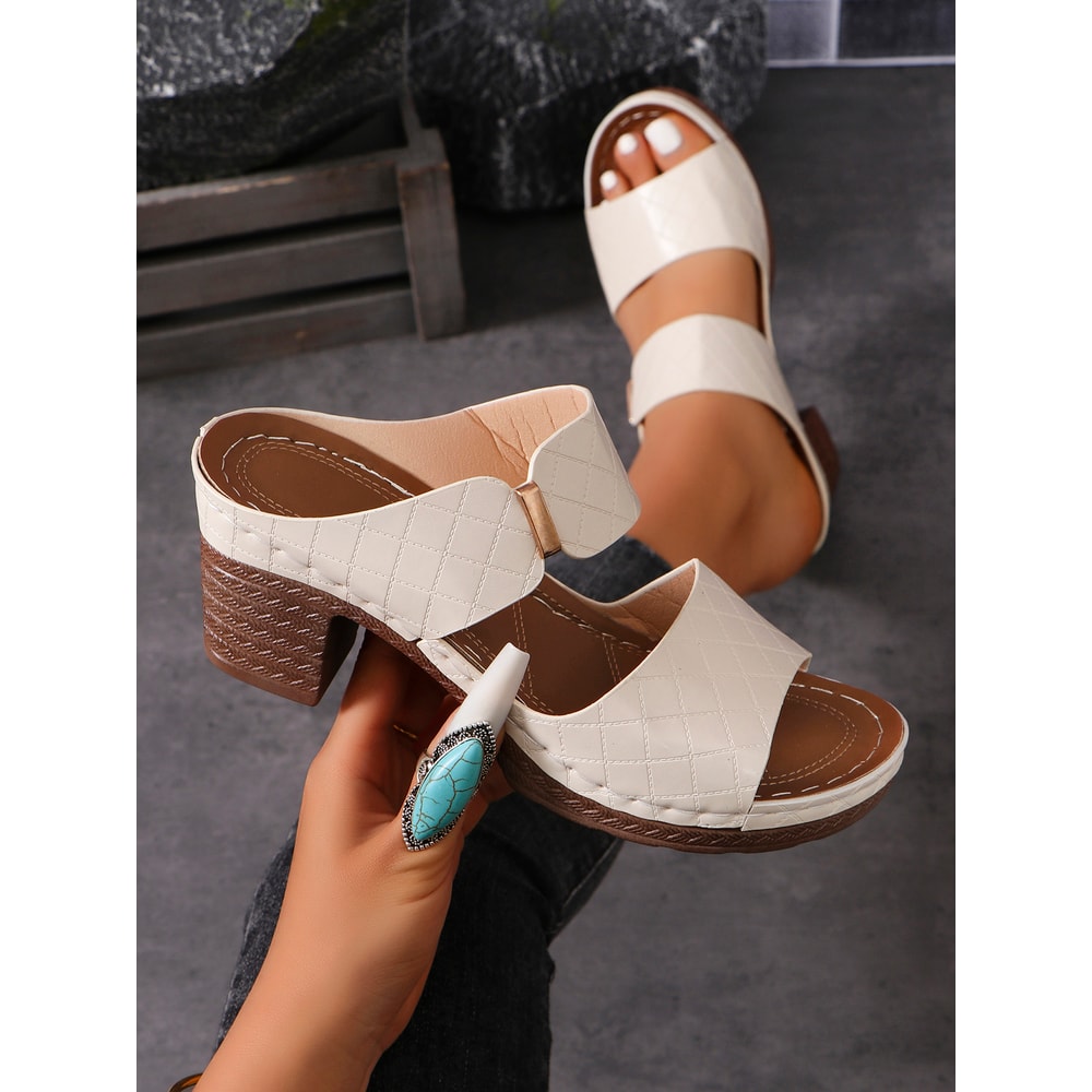 Women Summer Light Weight Hollow Sandals High Heels Chunky Open Toe Slippers Casual Slingback Slide 4