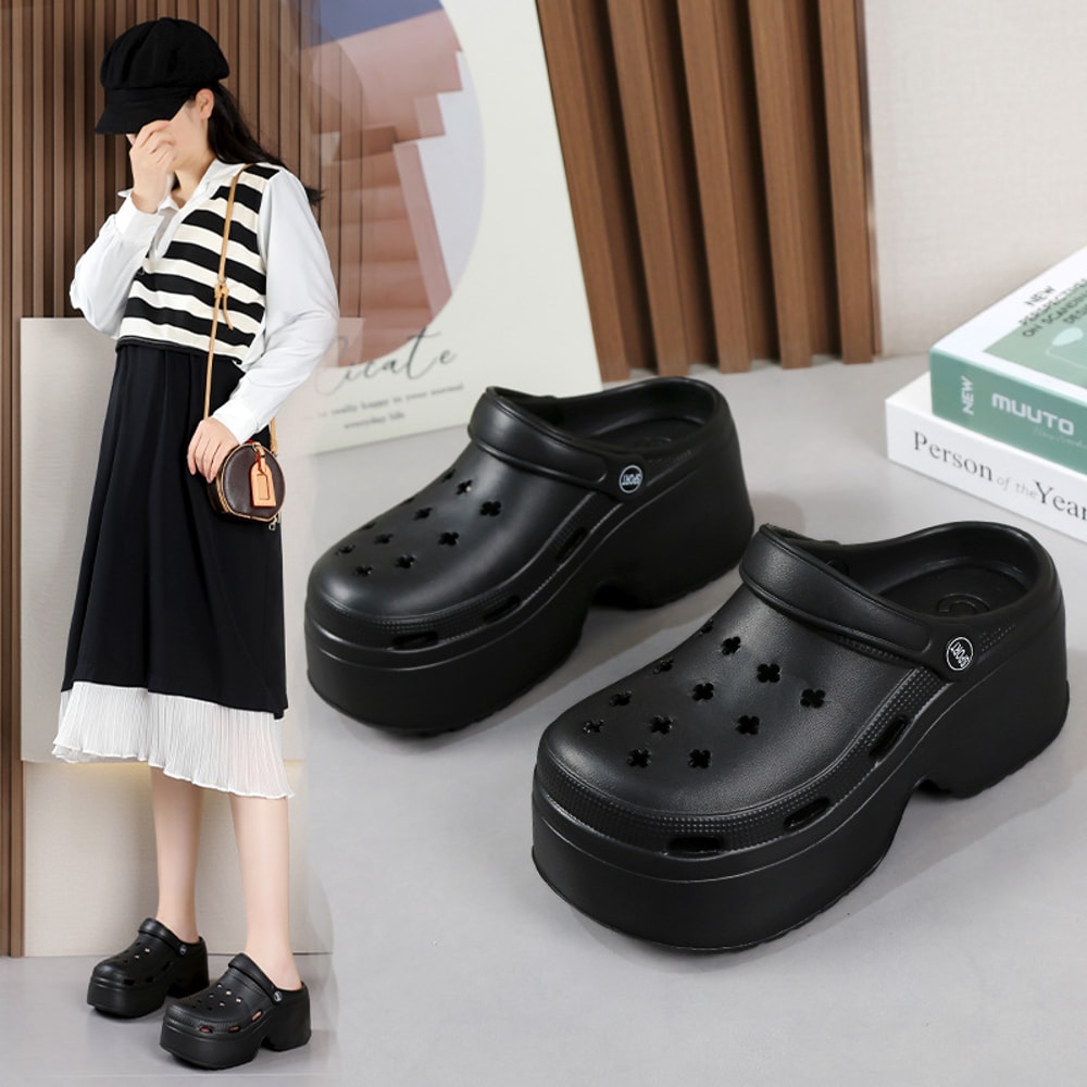 Thick Women Sandals Summer Slippers, High Heel Soft Sole, Waterproof Beach Garden Shoes, Outdoor Hole Shoes for Women