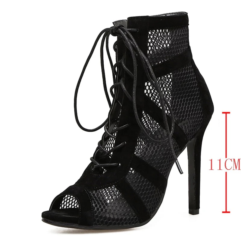 Black Sexy Lace Up Crosstied Women Shoes Comfort High Quality Thin Heels Open Toe Dancing Sandals A 5