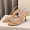 Women Summer Rhinestone Slingback Pumps, Office Lady Transparent Heeled Sandals, Elegant Pointed Toe Female