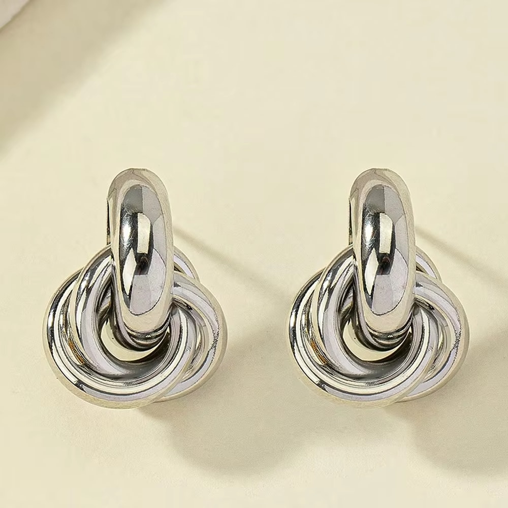 Gold Silver Color Knot Stud Earring For Women Shiny Trendy Earrings Cute Daily Wear Jewellery Fashi 2