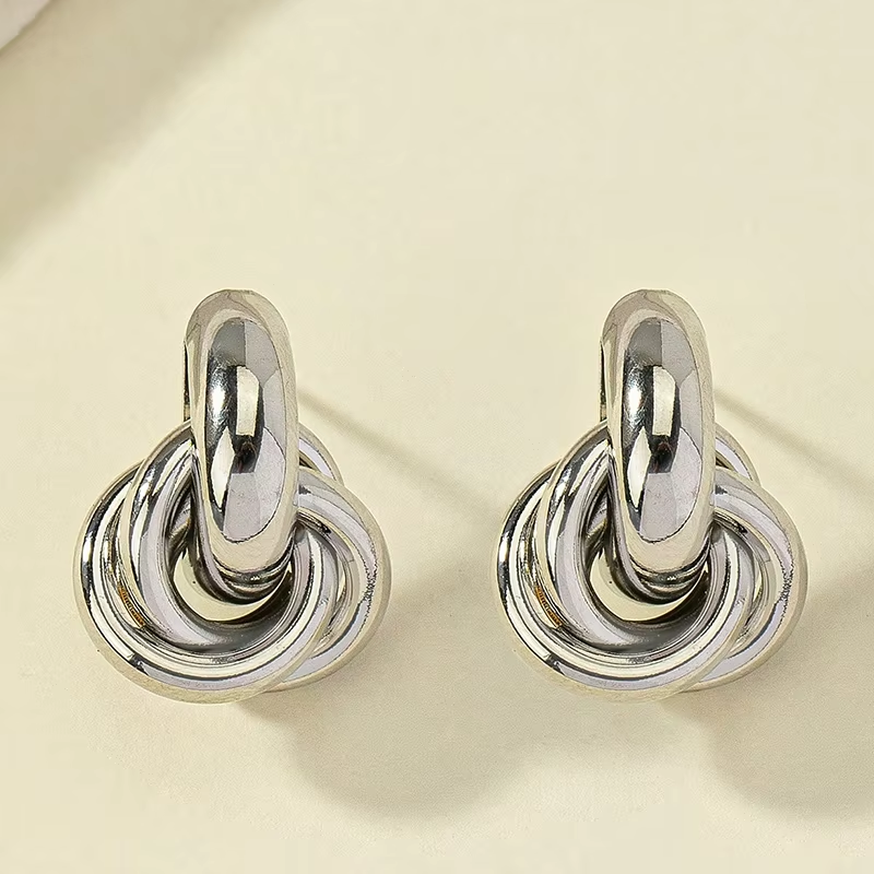 Gold Silver Color Knot Stud Earring For Women Shiny Trendy Earrings Cute Daily Wear Jewellery Fashi 2