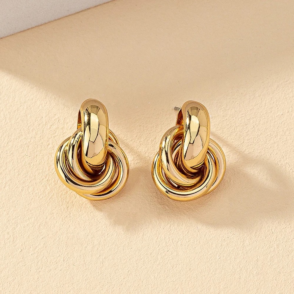 Gold Silver Color Knot Stud Earring For Women Shiny Trendy Earrings Cute Daily Wear Jewellery Fashi 3
