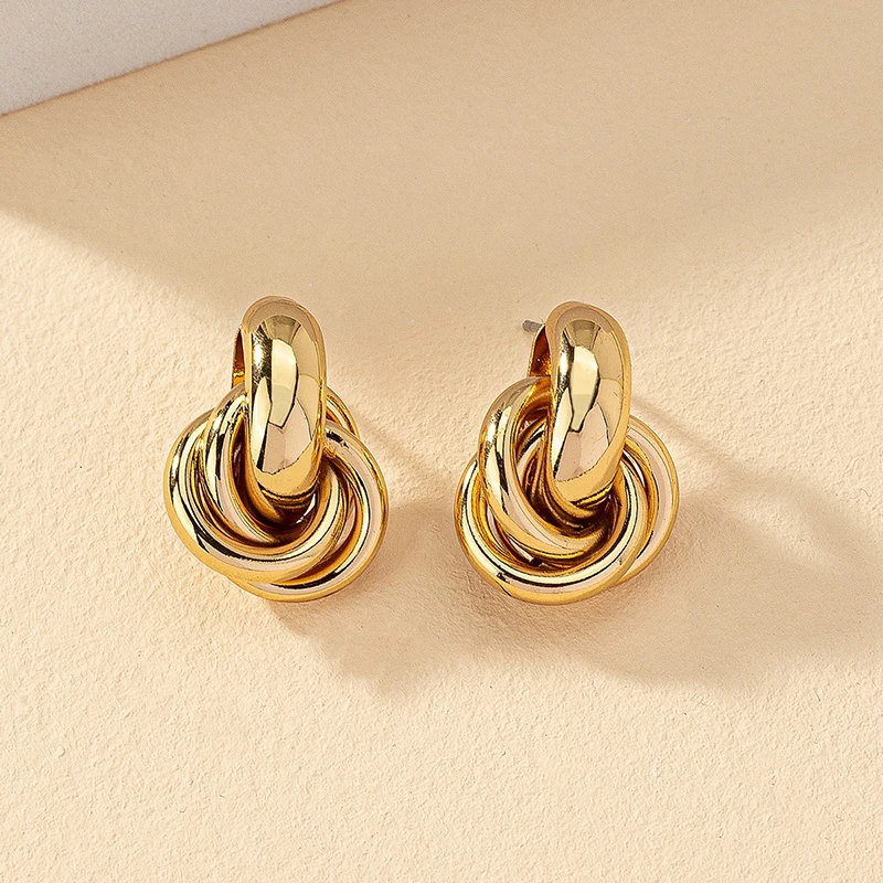 Gold Silver Color Knot Stud Earring For Women Shiny Trendy Earrings Cute Daily Wear Jewellery Fashi 3