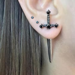 hip hop cross sword stud earrings for women, classic crystal stone jewelry, silver ox gold black color
