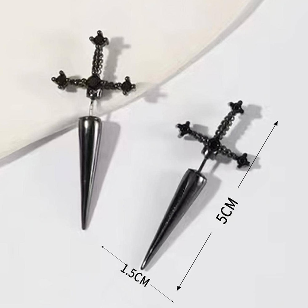 Hip Hop Cross Sword Stud Earrings For Women Classic Crystal Stone Jewelry Silver Ox Gold Black Colo 3