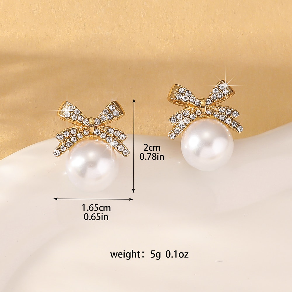 Womens Silver Needle Bow Earrings Studded With Diamond Pearl Highend Fashionable And Refreshing Des 1