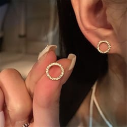 simple gold color crystal stud earrings, silver needle small circle earrings for women, fashion jewellery gift