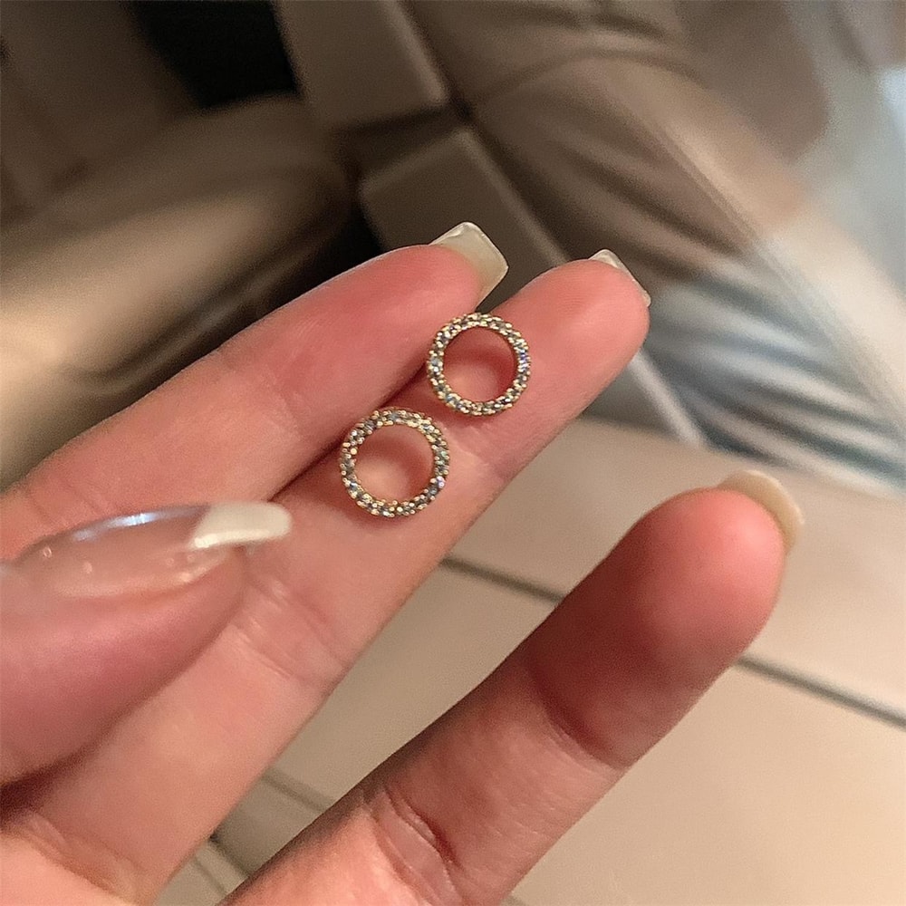 Simple Gold Color Crystal Stud Earrings Silver Needle Small Circle Earrings For Women Fashion Jewel 1