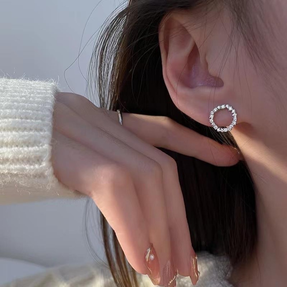 Simple Gold Color Crystal Stud Earrings Silver Needle Small Circle Earrings For Women Fashion Jewel 2