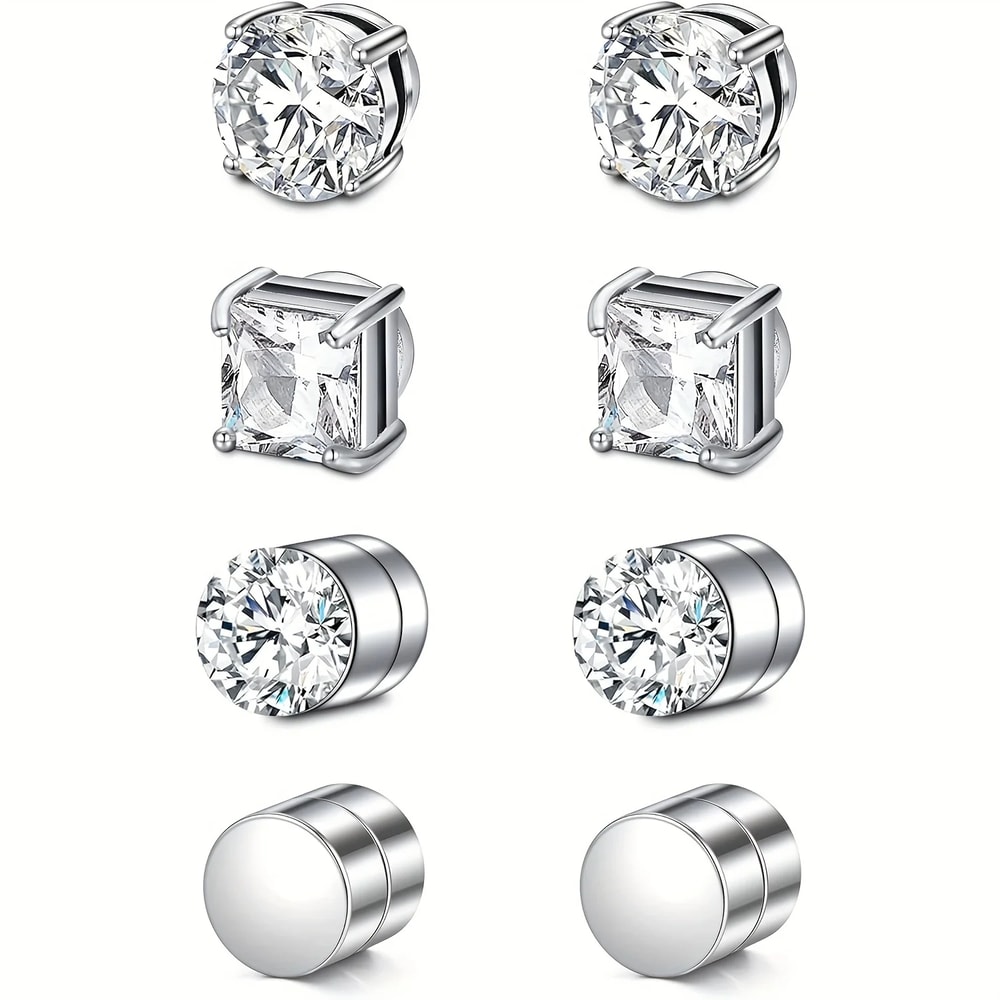 Crystal Strong Magnetic Ear Stud Clip Earrings For Men Women Punk Round Zircon Magnet Earrings Non 1