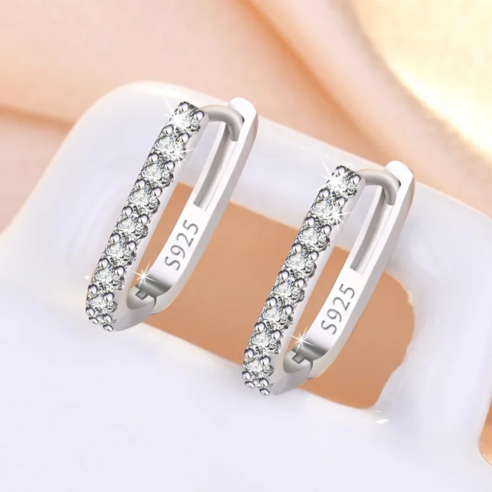 Fashion Sterling Silver Zircon Circle Hoop Earrings For Women Luxury Crystal Jewellery Wedding Par 1