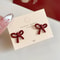 Retro Style Red Bow Knot Stud Earrings For Women Simple Ear Rings Ballet Ribbon Aesthetics Elegant 4