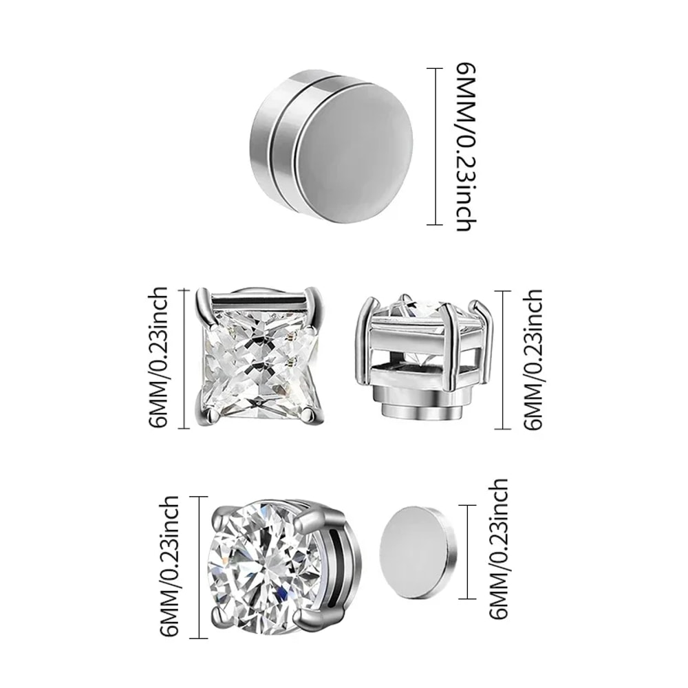 Crystal Magnetic NoPierce Stainless Steel Stud Earrings For Men Punk Zircon Magnet Earrings NonPier 4