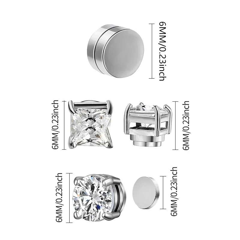 Crystal Magnetic NoPierce Stainless Steel Stud Earrings For Men Punk Zircon Magnet Earrings NonPier 4