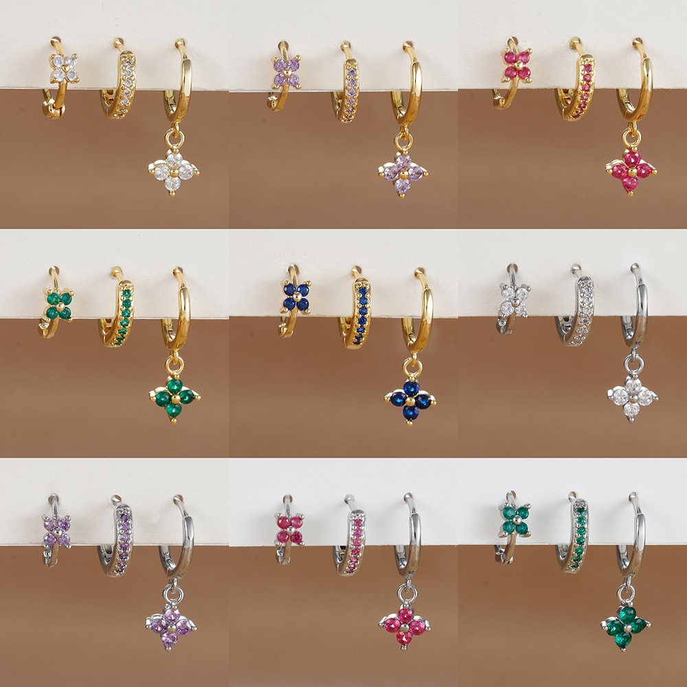 Trendy Stainless Steel Flower Drop Earring Set Crystal Zircon Dangle Earring For Women Elegant Pier 2