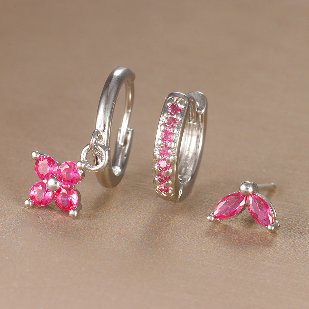 Trendy Stainless Steel Flower Drop Earring Set Crystal Zircon Dangle Earring For Women Elegant Pier 6