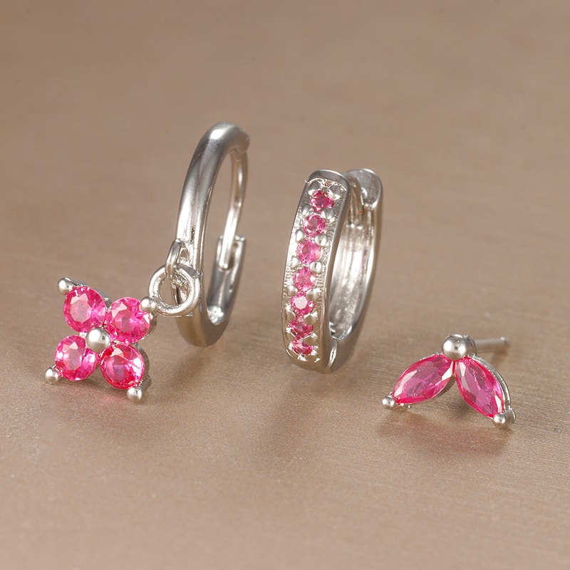 Trendy Stainless Steel Flower Drop Earring Set Crystal Zircon Dangle Earring For Women Elegant Pier 6