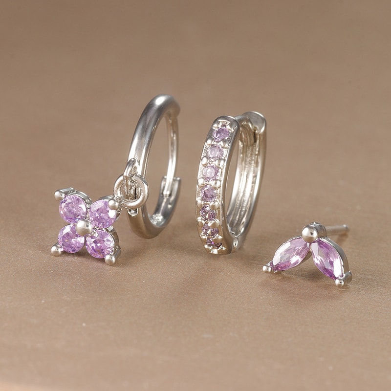 Trendy Stainless Steel Flower Drop Earring Set Crystal Zircon Dangle Earring For Women Elegant Pier 7