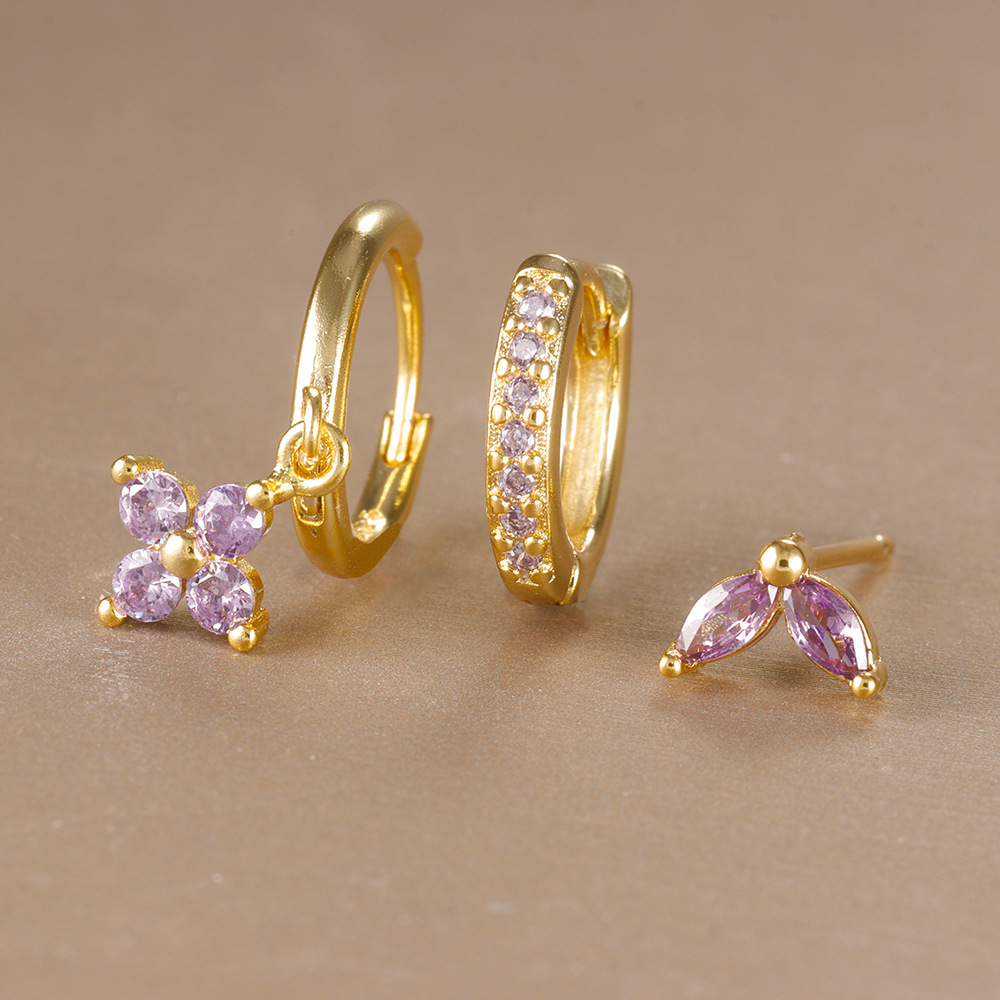 Trendy Stainless Steel Flower Drop Earring Set Crystal Zircon Dangle Earring For Women Elegant Pier 8