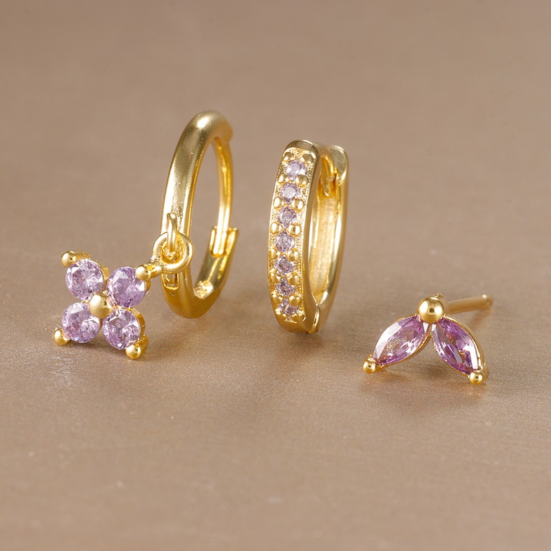 Trendy Stainless Steel Flower Drop Earring Set Crystal Zircon Dangle Earring For Women Elegant Pier 8