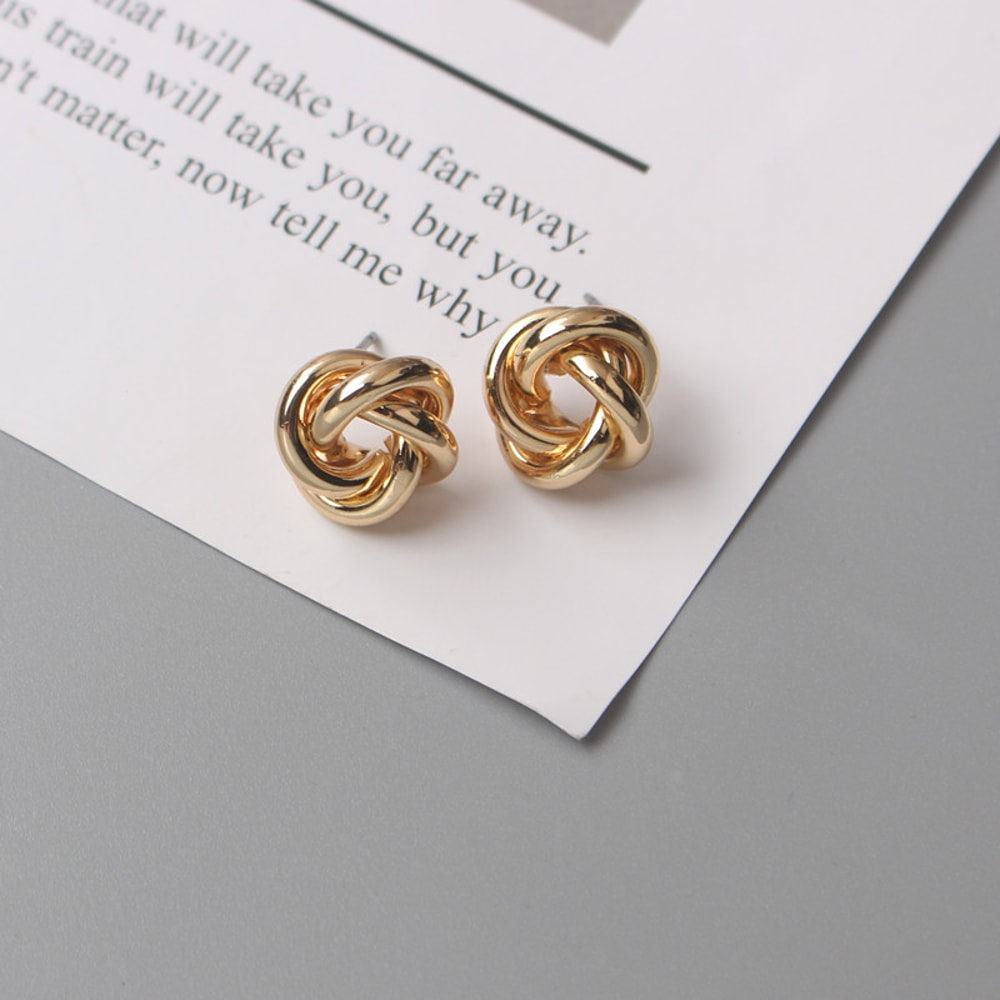 Tiny Metal Stud Earrings For Women Gold Color Twist Round Earrings Small Unusual Earrings Fashion J 4