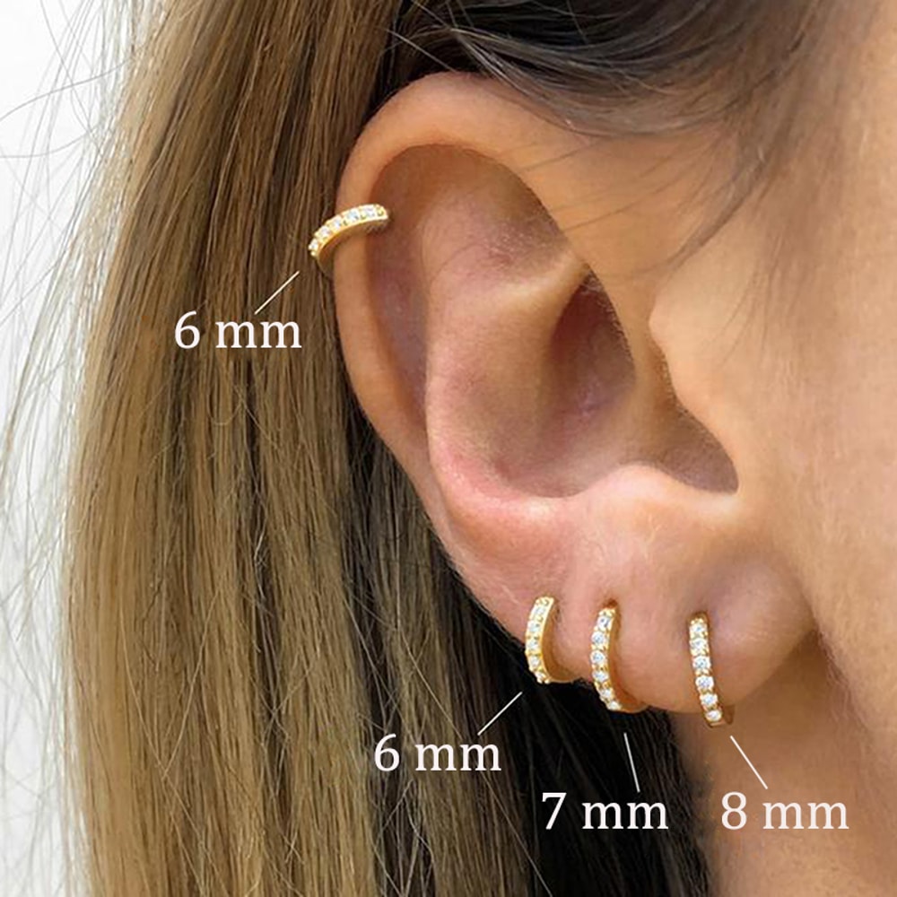 Stainless Steel Minimal Crystal Zircon Hoop Earrings Small Cartilage Piercing Gold And Silver Color 3