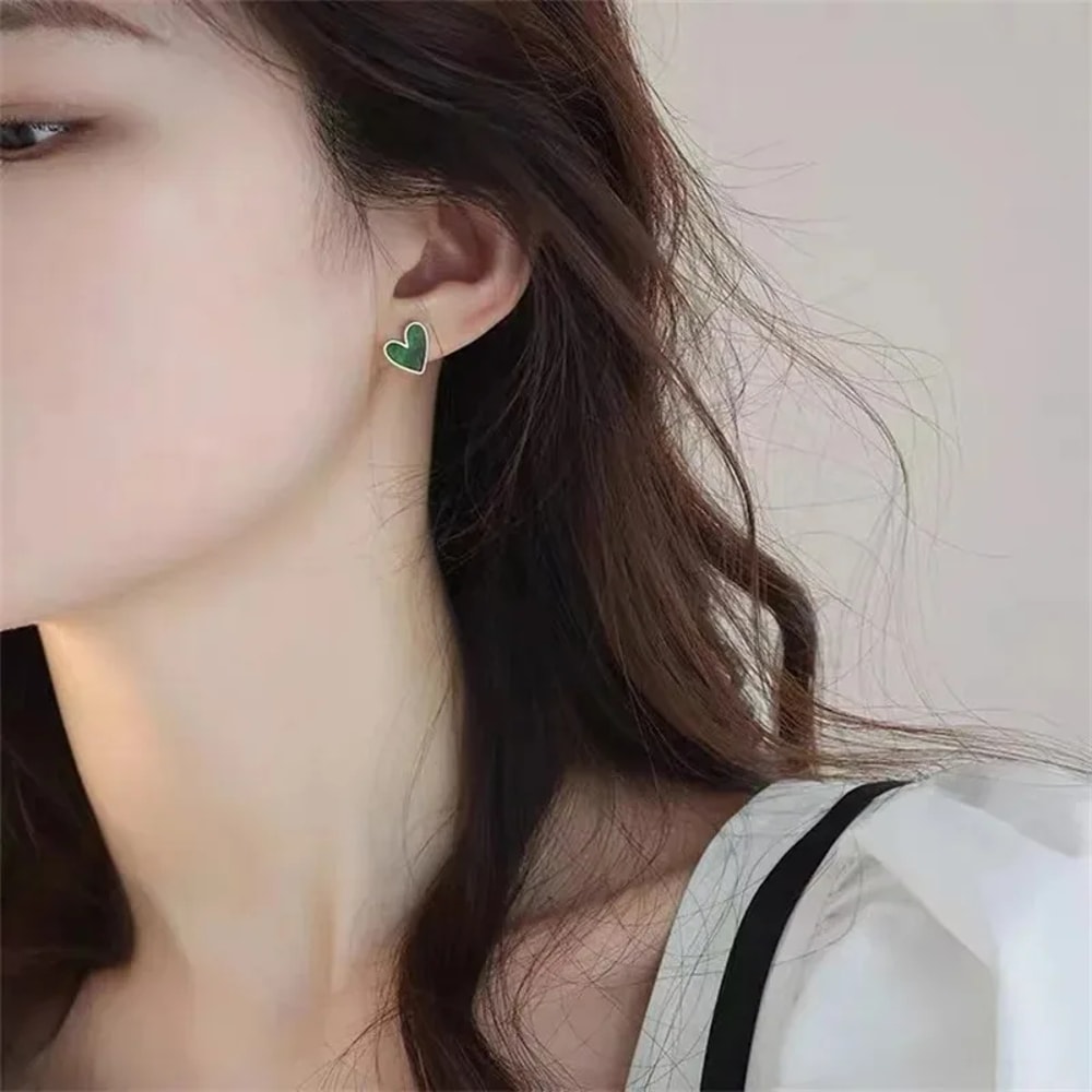 Cute Heart Earrings Bling Zircon Vintage Dark Green Gold Color Earring For Women Fashion Jewellery