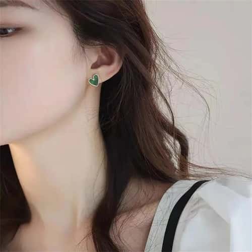 Cute Heart Earrings, Bling Zircon Vintage Dark Green Gold Color Earring for Women, Fashion Jewellery Gift