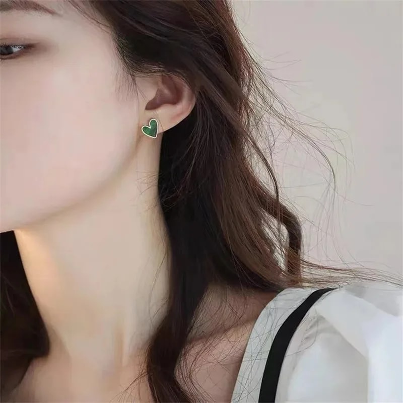 Cute Heart Earrings Bling Zircon Vintage Dark Green Gold Color Earring For Women Fashion Jewellery